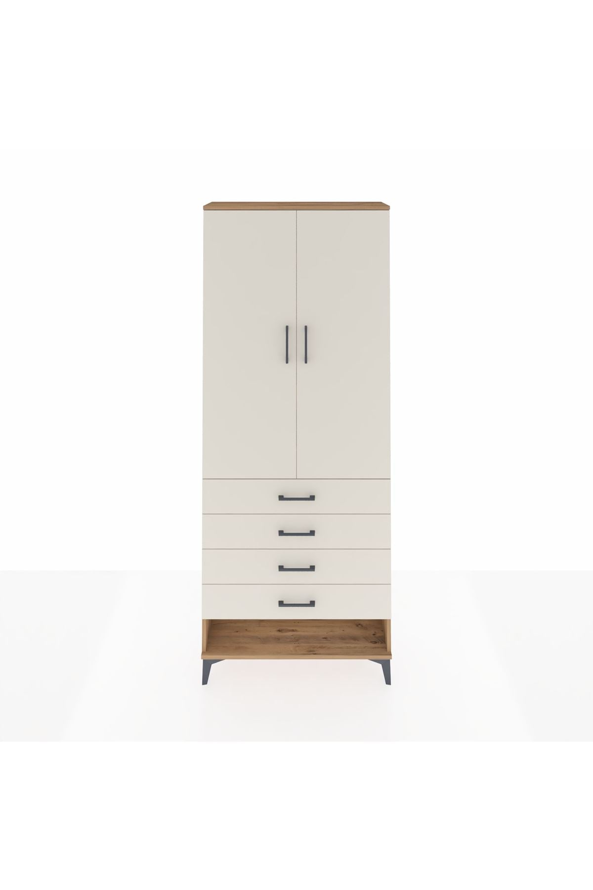 Arges Dolap 3 Raflı 4 Çekmeceli 2 Kapaklı 88x30x221 Çam-Aytaşı