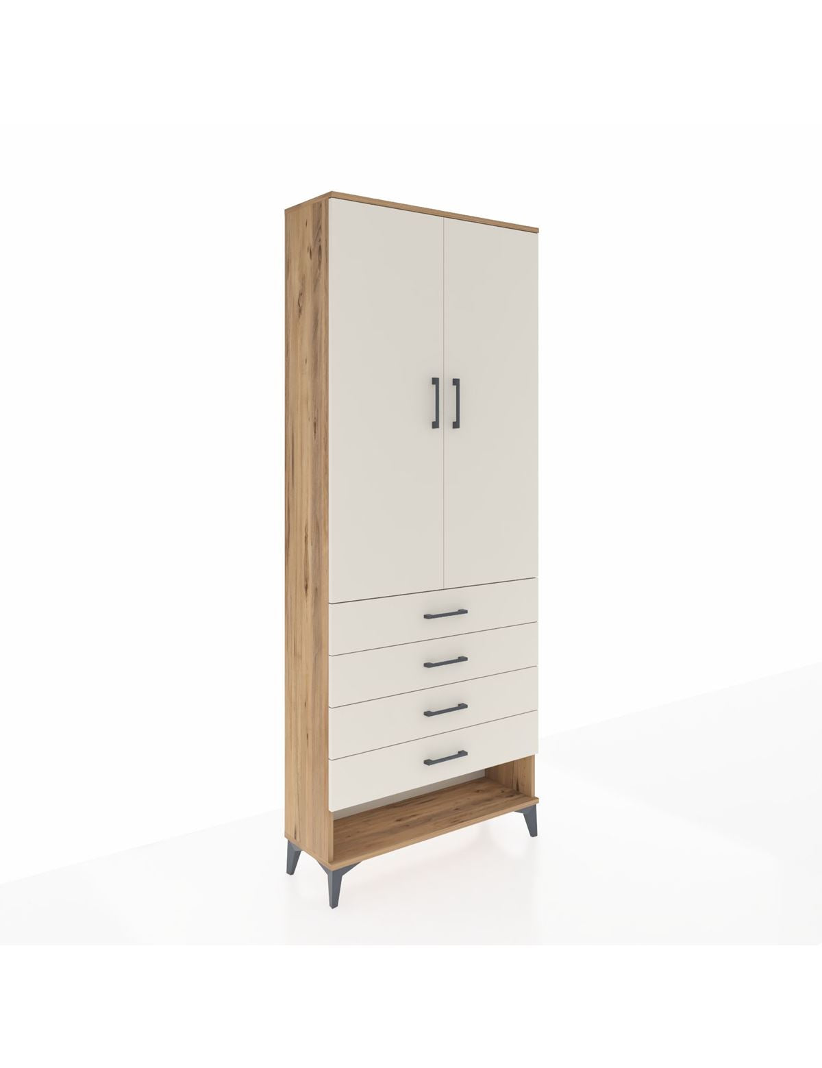 Arges Dolap 3 Raflı 4 Çekmeceli 2 Kapaklı 88x30x221 Çam-Aytaşı