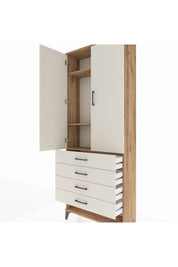 Arges Dolap 3 Raflı 4 Çekmeceli 2 Kapaklı 88x30x221 Çam-Aytaşı