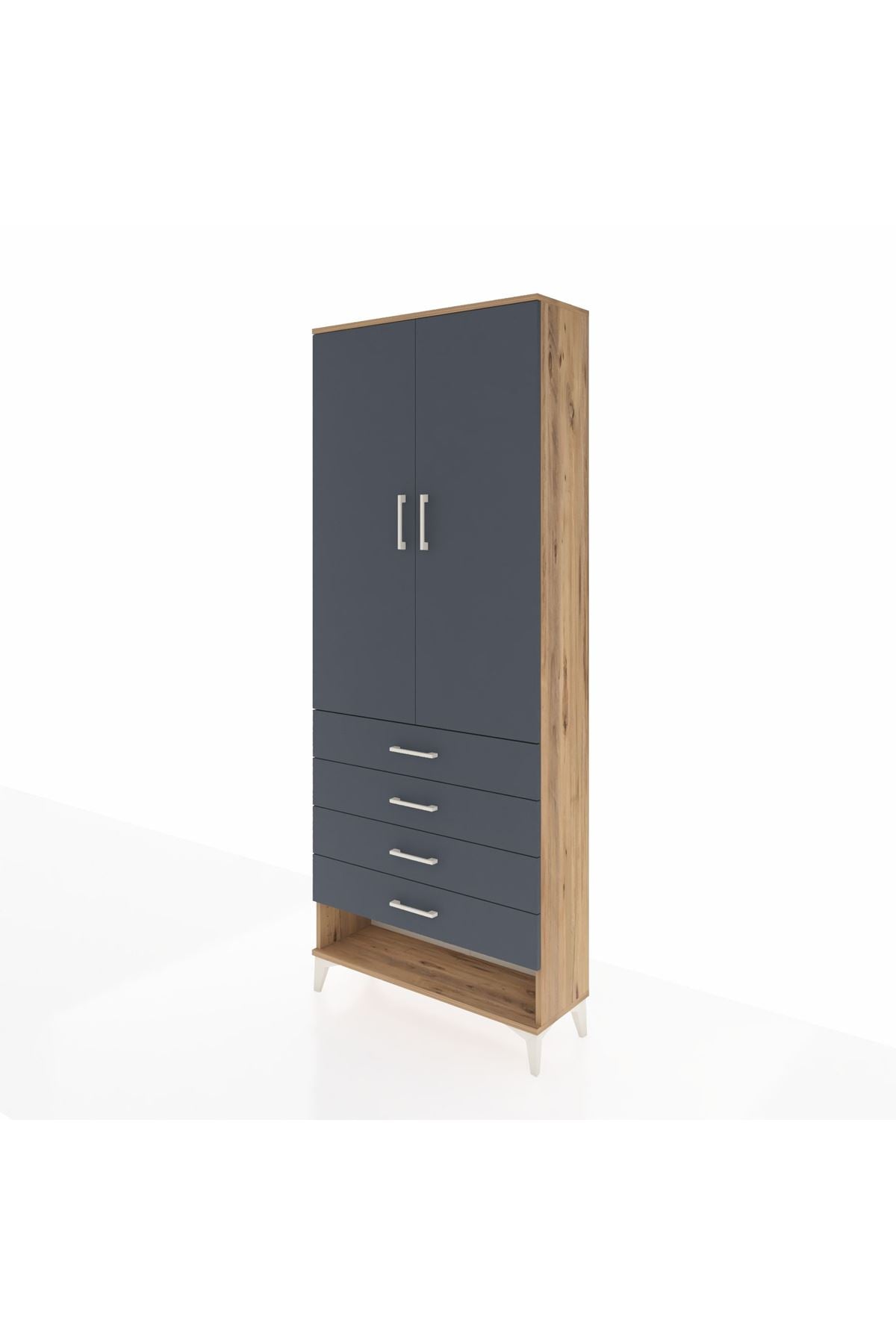 Arges Dolap 3 Raflı 4 Çekmeceli 2 Kapaklı 88x30x221 Çam-Antrasit