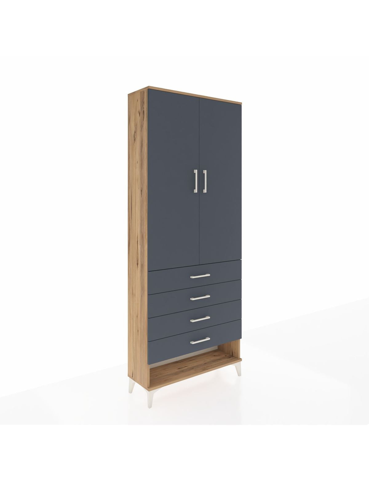 Arges Dolap 3 Raflı 4 Çekmeceli 2 Kapaklı 88x30x221 Çam-Antrasit