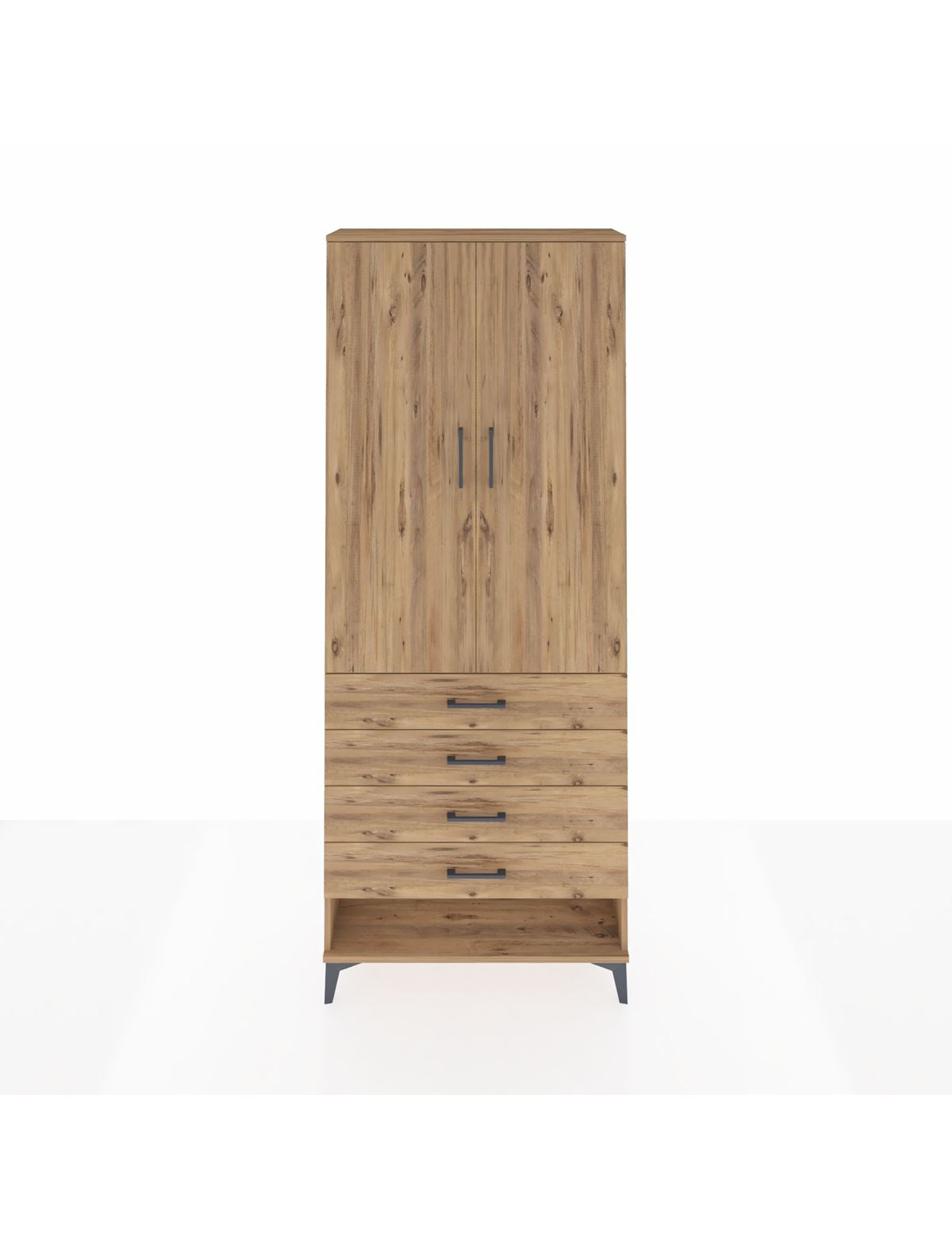 Arges Dolap 3 Raflı 4 Çekmeceli 2 Kapaklı 88x30x221 Çam-Çam