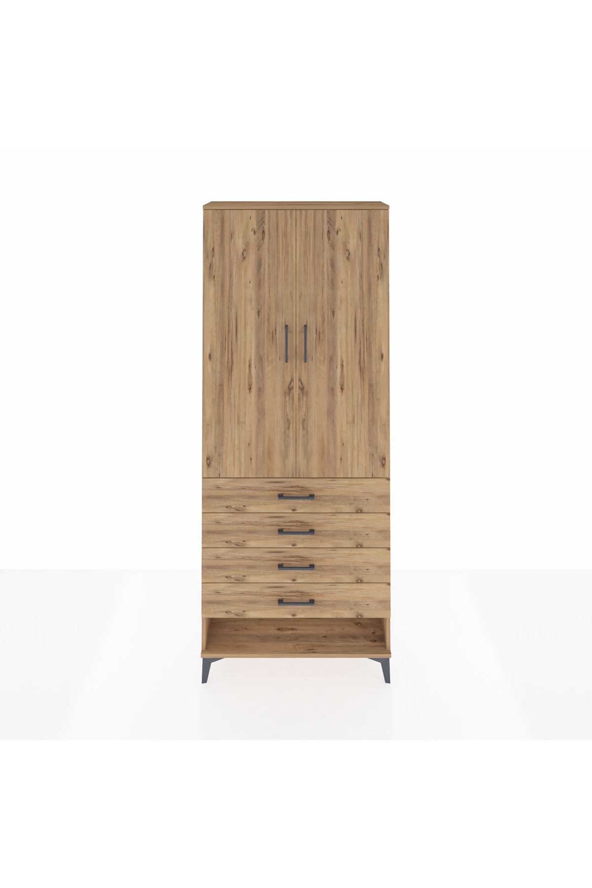 Arges Dolap 3 Raflı 4 Çekmeceli 2 Kapaklı 88x30x221 Çam-Çam