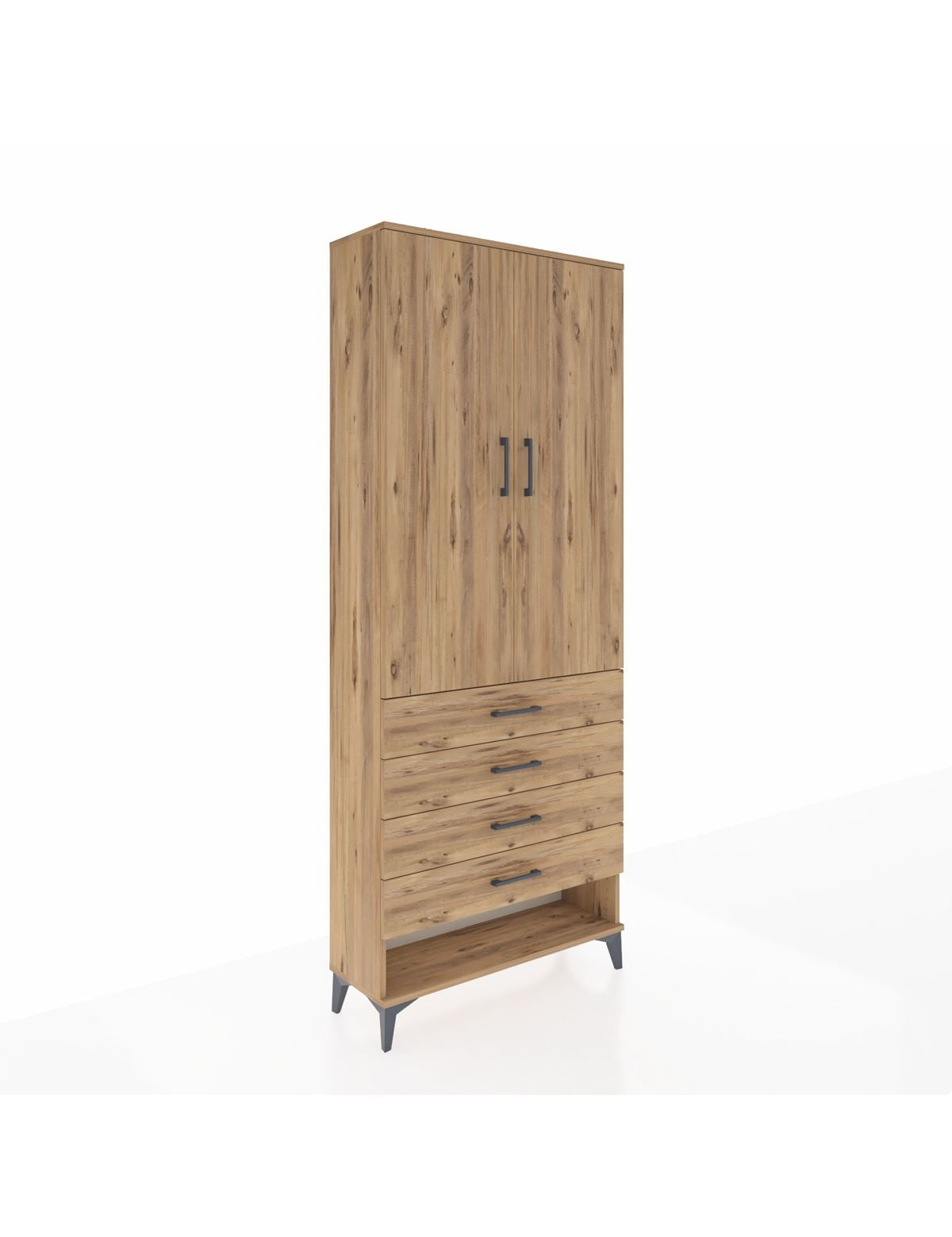 Arges Dolap 3 Raflı 4 Çekmeceli 2 Kapaklı 88x30x221 Çam-Çam