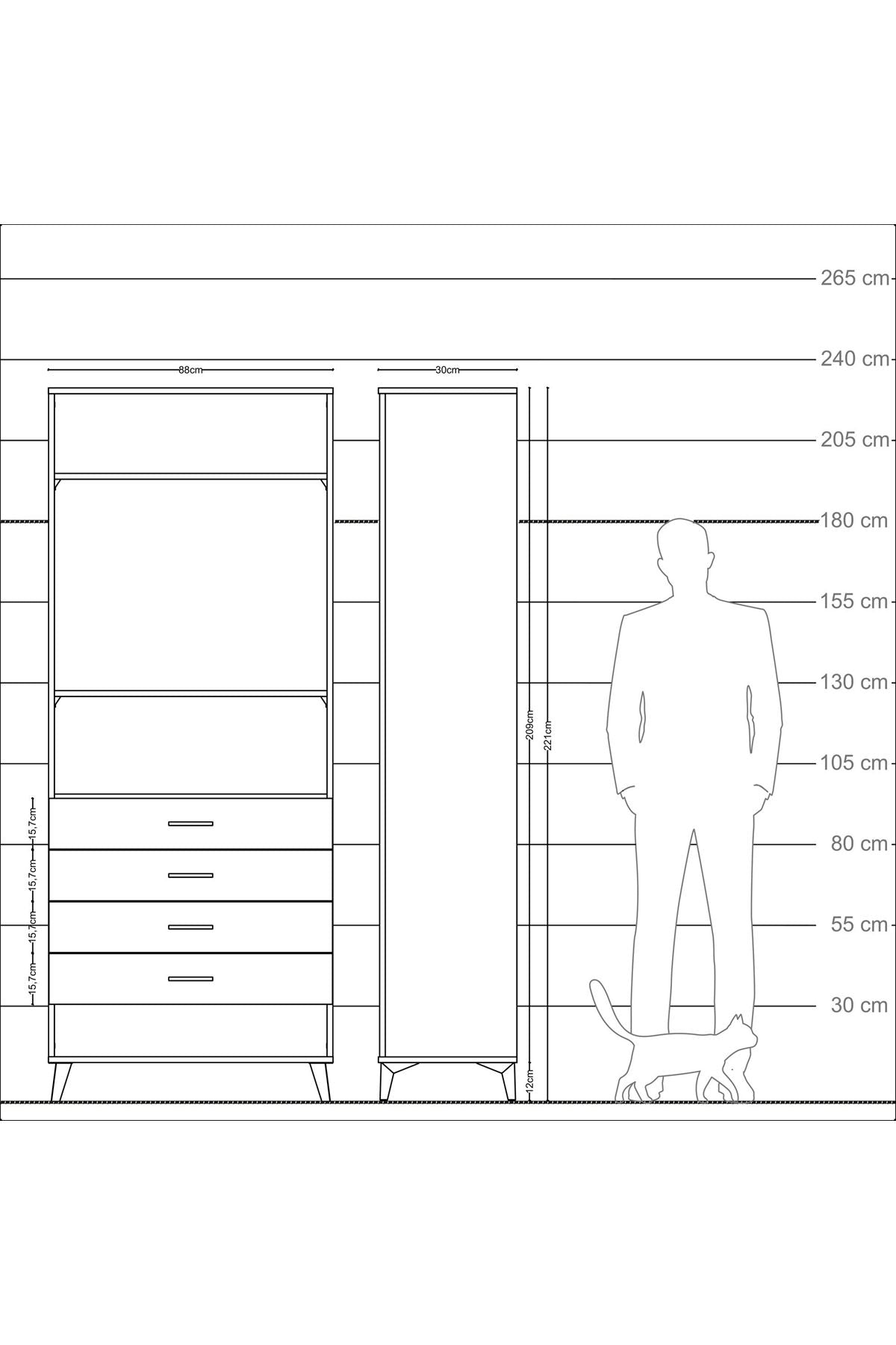 Arges Dolap 3 Raflı 4 Çekmeceli 88x30x221 Aytaşı-Aytaşı