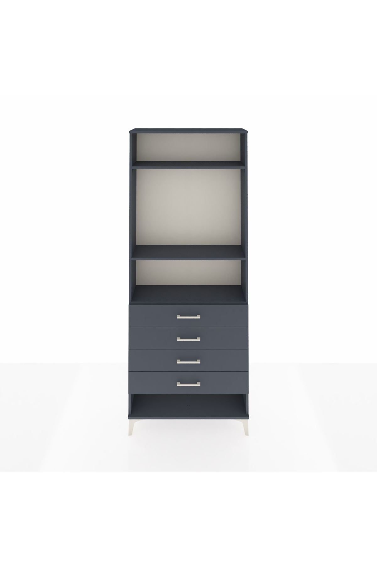 Arges Dolap 3 Raflı 4 Çekmeceli 88x30x221 Antrasit-Antrasit