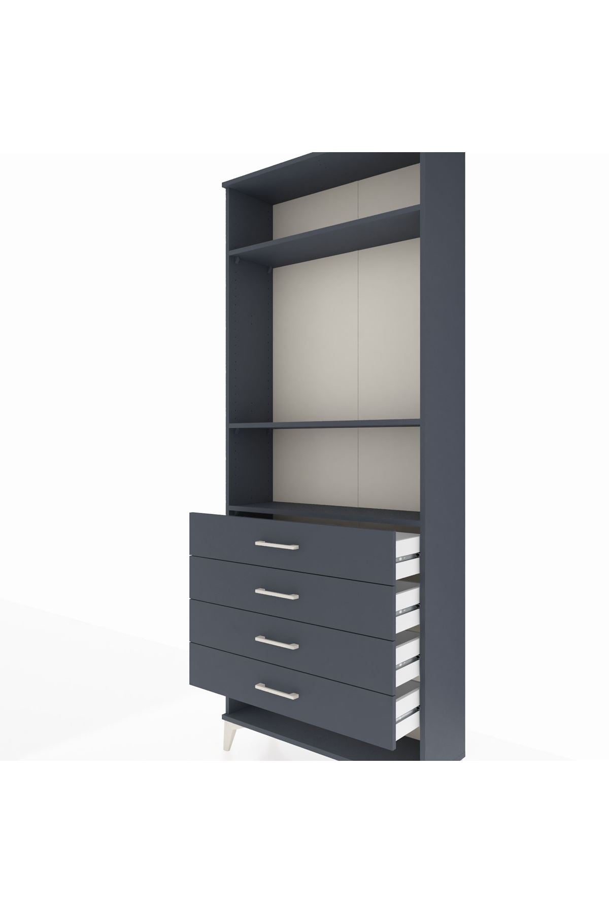 Arges Dolap 3 Raflı 4 Çekmeceli 88x30x221 Antrasit-Antrasit