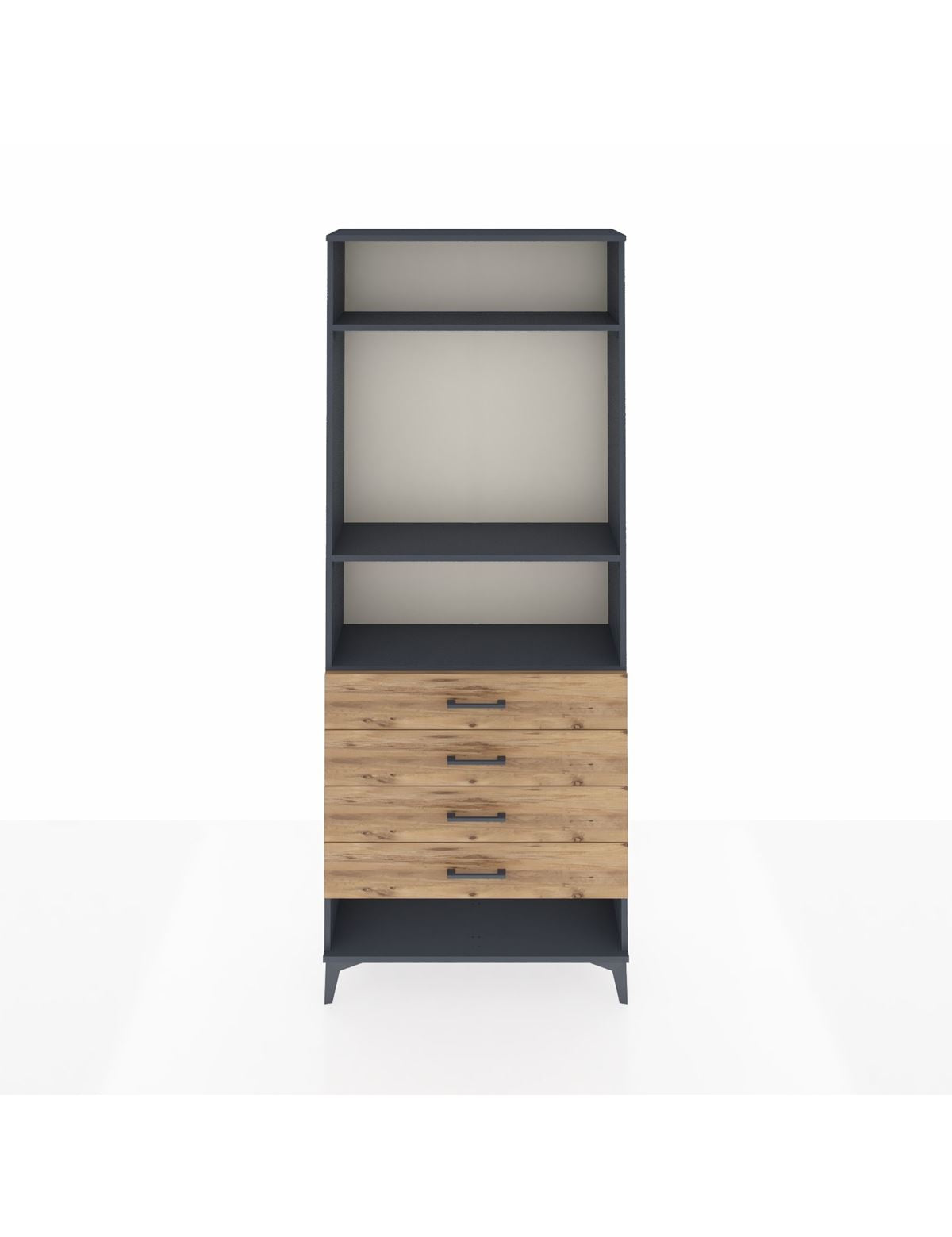 Arges Dolap 3 Raflı 4 Çekmeceli 88x30x221 Antrasit-Çam