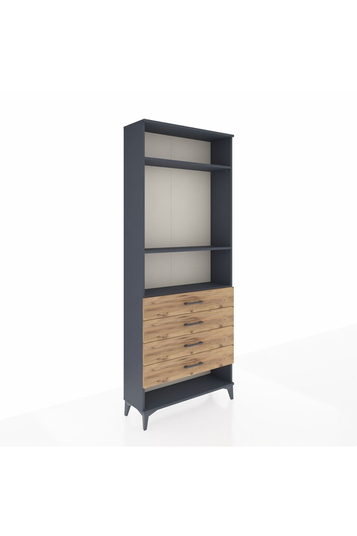 Arges Dolap 3 Raflı 4 Çekmeceli 88x30x221 Antrasit-Çam