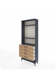 Arges Dolap 3 Raflı 4 Çekmeceli 88x30x221 Antrasit-Çam