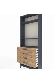 Arges Dolap 3 Raflı 4 Çekmeceli 88x30x221 Antrasit-Çam