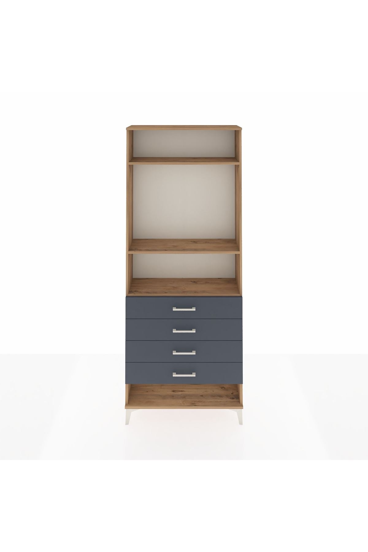 Arges Dolap 3 Raflı 4 Çekmeceli 88x30x221 Çam-Antrasit