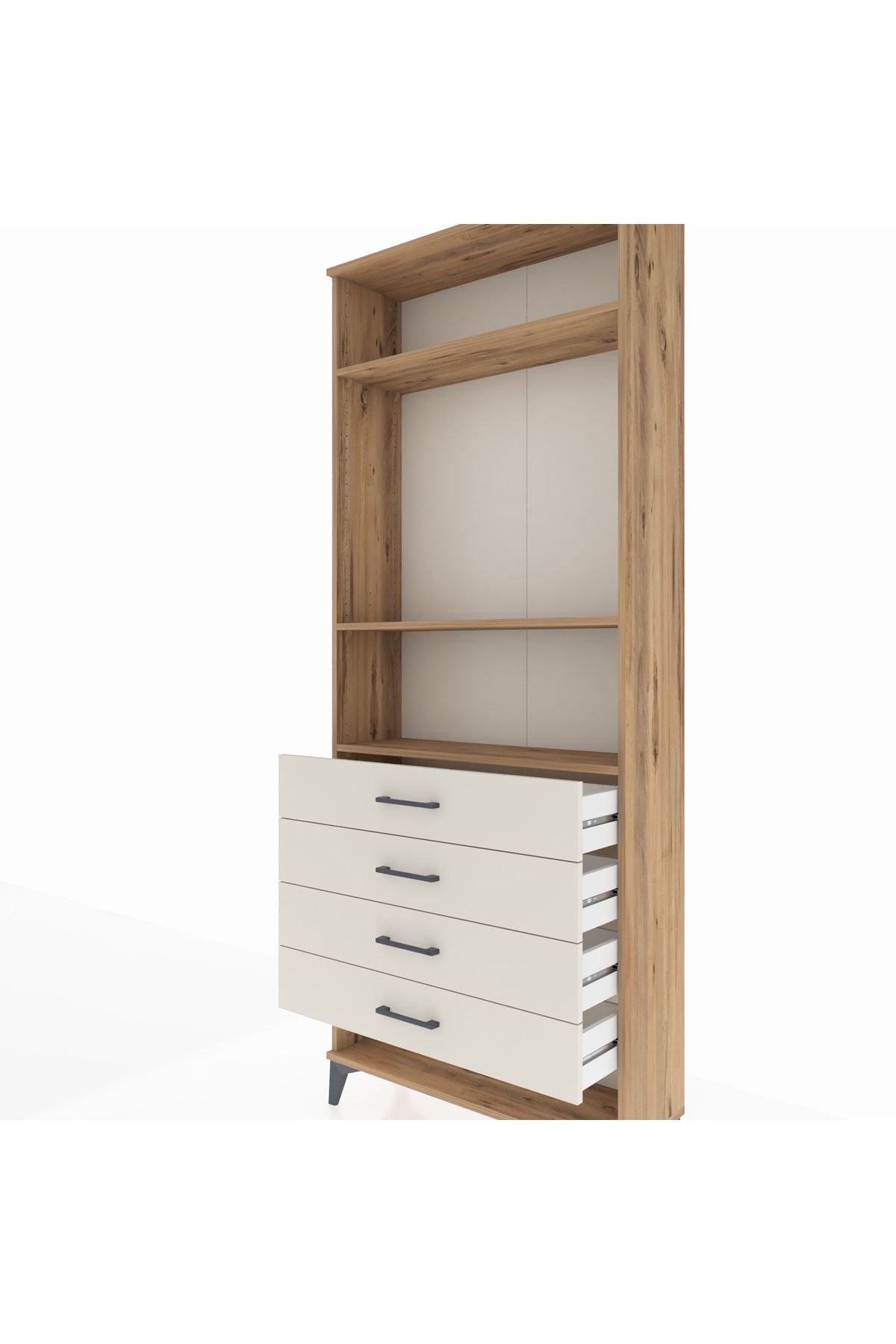 Arges Dolap 3 Raflı 4 Çekmeceli 88x30x221 Çam-Aytaşı