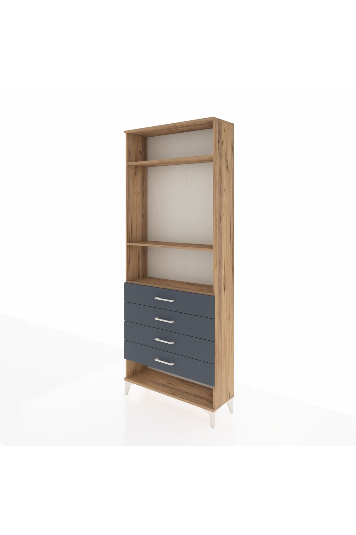 Arges Dolap 3 Raflı 4 Çekmeceli 88x30x221 Çam-Antrasit