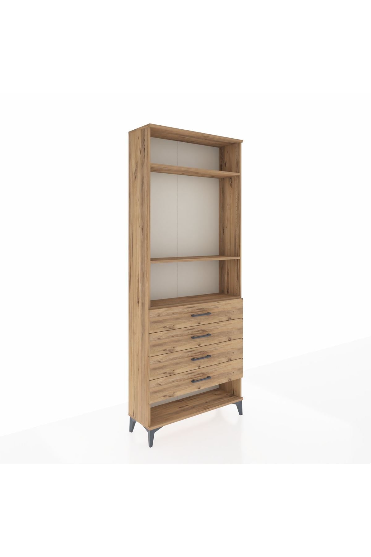 Arges Dolap 3 Raflı 4 Çekmeceli 88x30x221 Çam-Çam