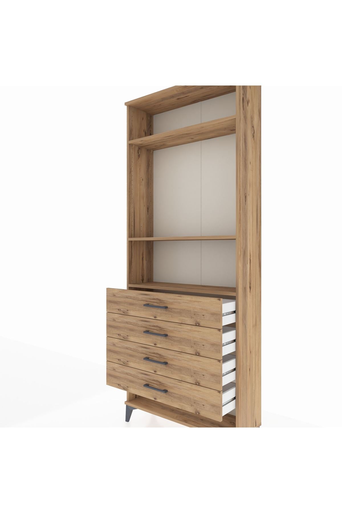 Arges Dolap 3 Raflı 4 Çekmeceli 88x30x221 Çam-Çam