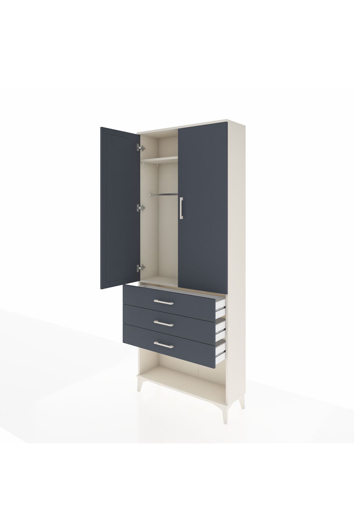 Arges Dolap 2 Raflı 3 Çekmeceli Tek Askılı 88x30x221 Aytaşı-Antrasit