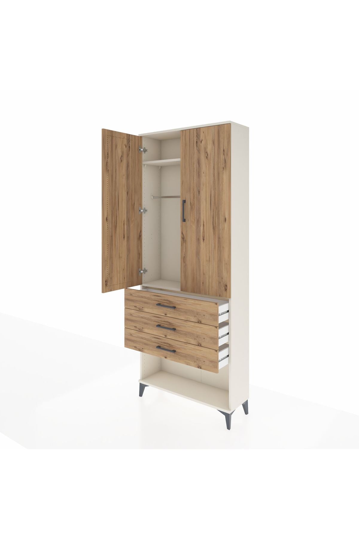 Arges Dolap 2 Raflı 3 Çekmeceli Tek Askılı 88x30x221 Aytaşı-Çam