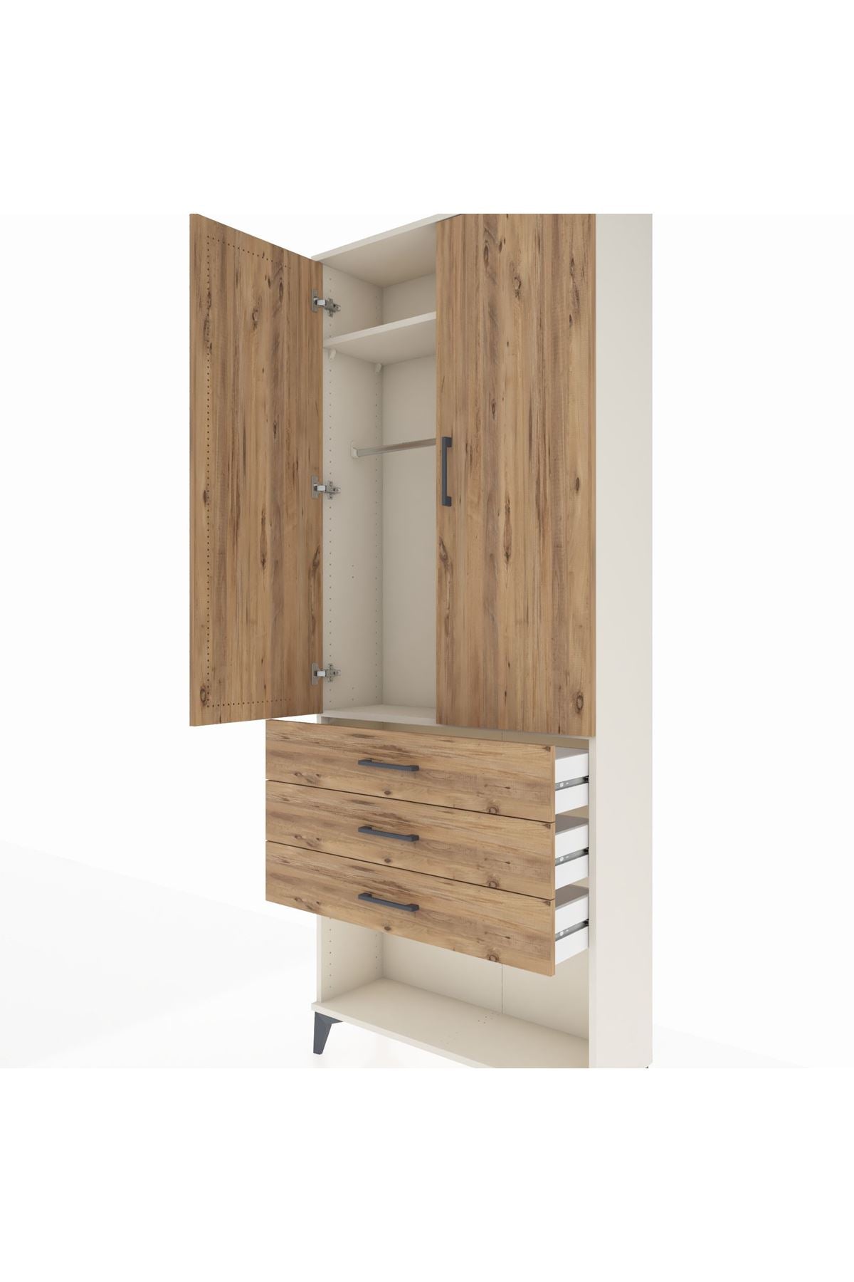 Arges Dolap 2 Raflı 3 Çekmeceli Tek Askılı 88x30x221 Aytaşı-Çam