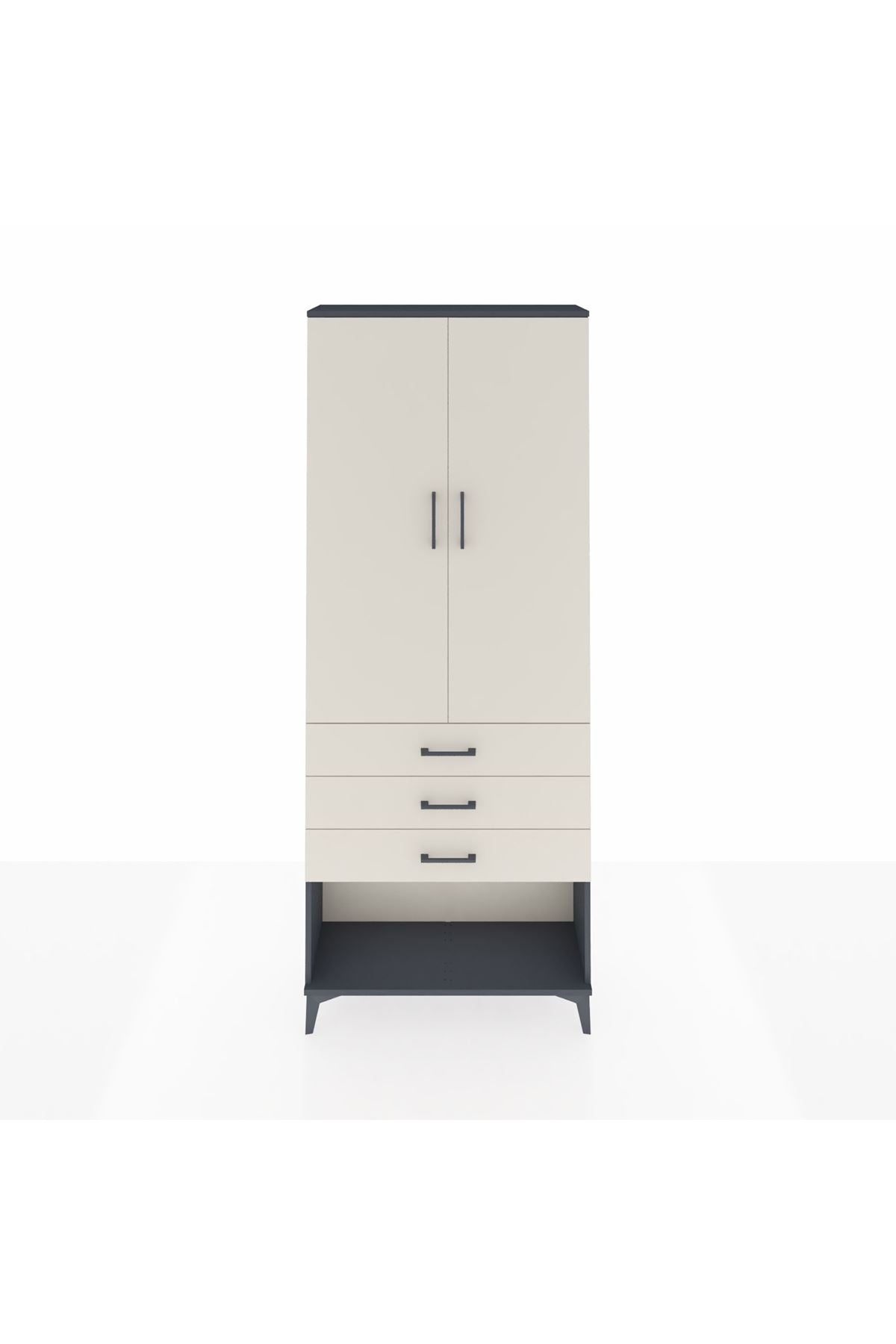 Arges Dolap 2 Raflı 3 Çekmeceli Tek Askılı 88x30x221 Antrasit-Aytaşı