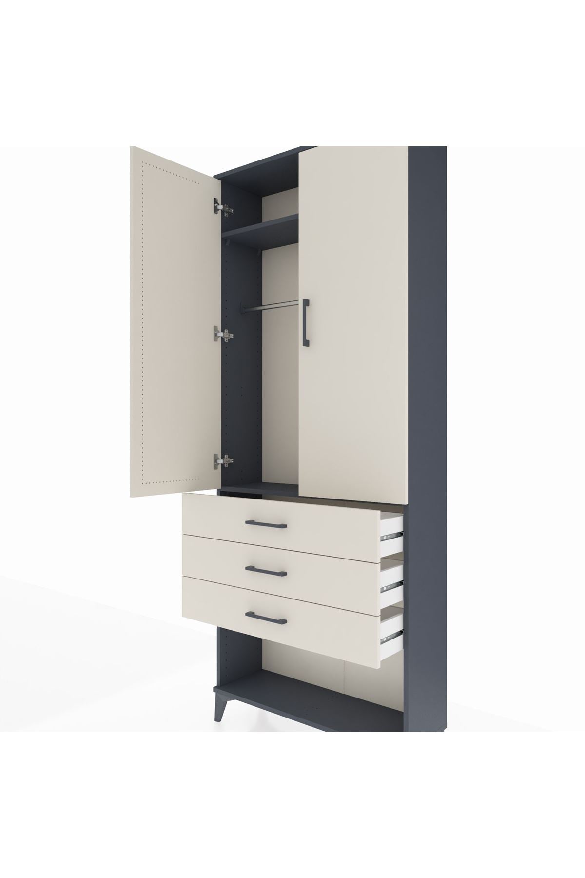 Arges Dolap 2 Raflı 3 Çekmeceli Tek Askılı 88x30x221 Antrasit-Aytaşı
