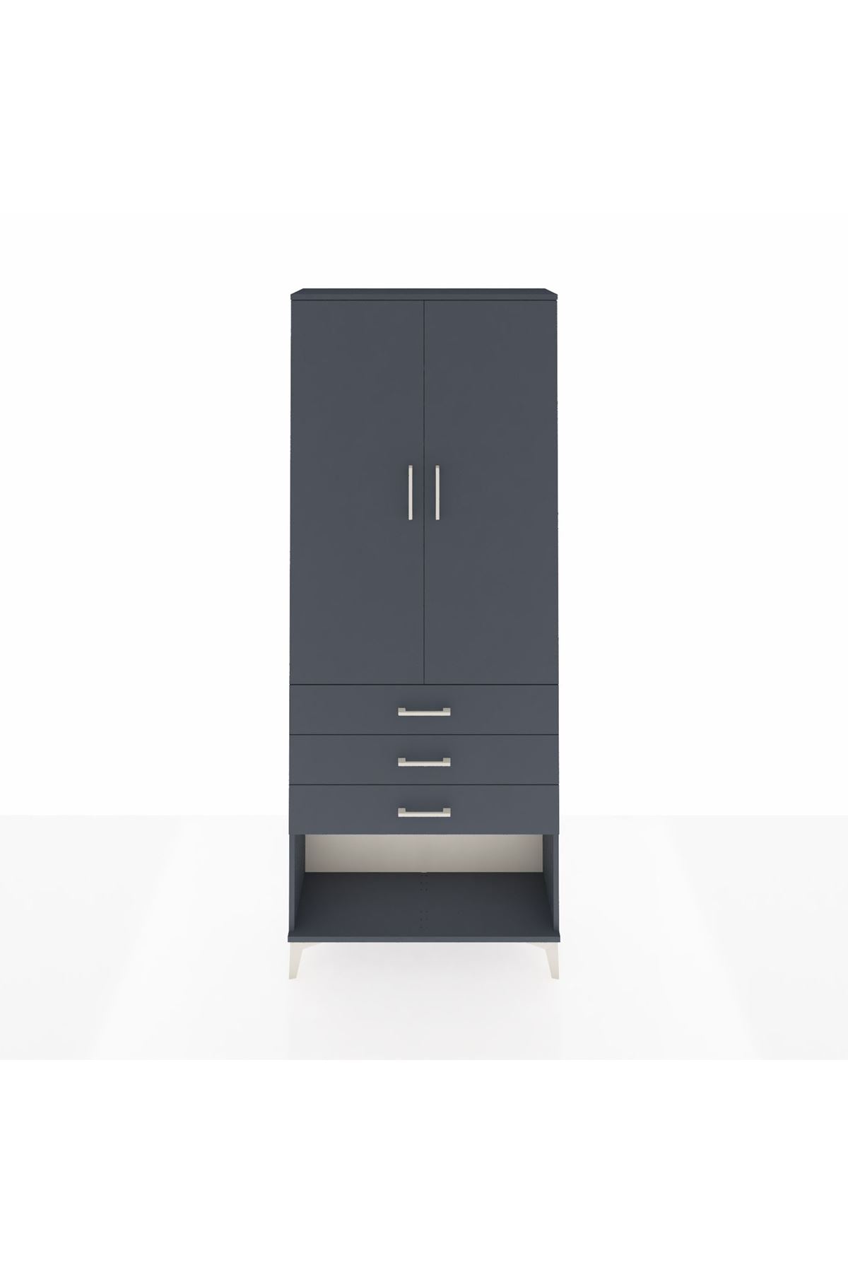 Arges Dolap 2 Raflı 3 Çekmeceli Tek Askılı 88x30x221 Antrasit-Antrasit