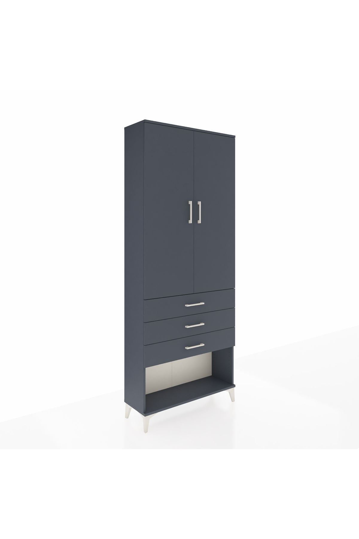 Arges Dolap 2 Raflı 3 Çekmeceli Tek Askılı 88x30x221 Antrasit-Antrasit