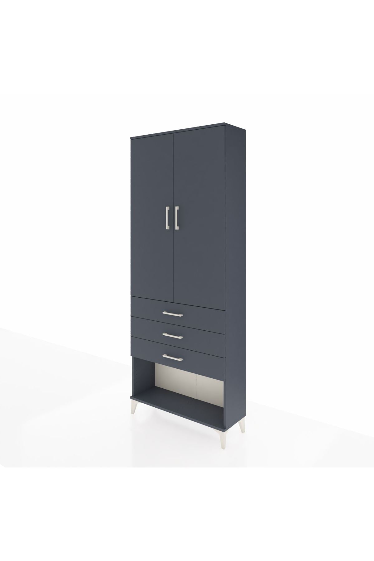 Arges Dolap 2 Raflı 3 Çekmeceli Tek Askılı 88x30x221 Antrasit-Antrasit