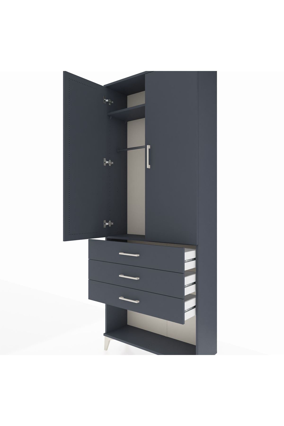 Arges Dolap 2 Raflı 3 Çekmeceli Tek Askılı 88x30x221 Antrasit-Antrasit