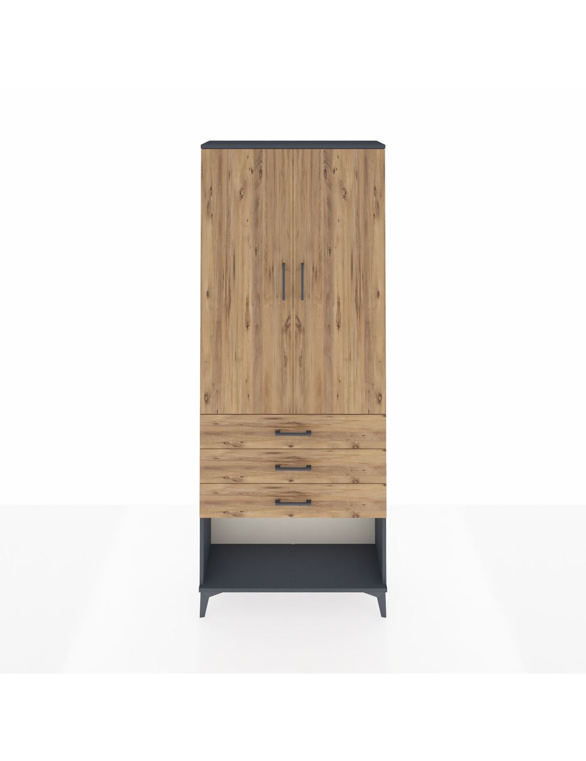 Arges Dolap 2 Raflı 3 Çekmeceli Tek Askılı 88x30x221 Antrasit-Çam