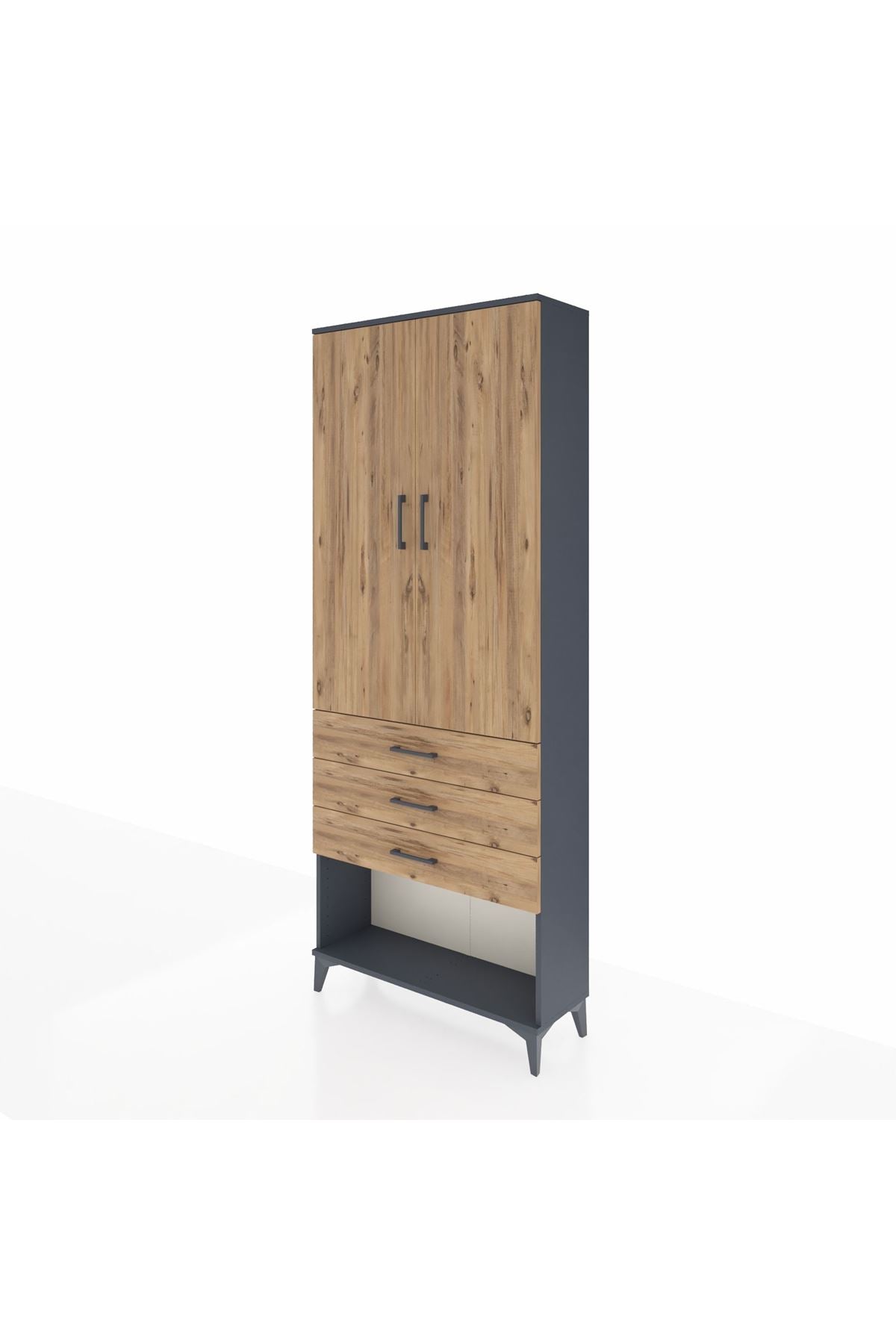 Arges Dolap 2 Raflı 3 Çekmeceli Tek Askılı 88x30x221 Antrasit-Çam