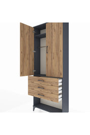 Arges Dolap 2 Raflı 3 Çekmeceli Tek Askılı 88x30x221 Antrasit-Çam