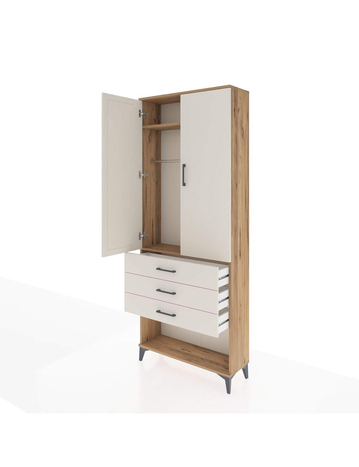 Arges Dolap 2 Raflı 3 Çekmeceli Tek Askılı 88x30x221 - S30M082V7A