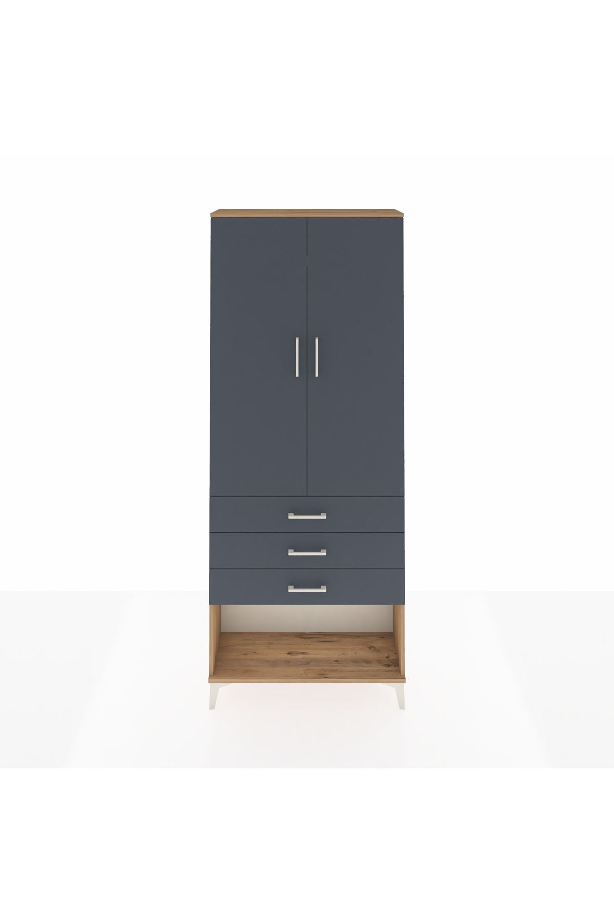 Arges Dolap 2 Raflı 3 Çekmeceli Tek Askılı 88x30x221 Çam-Antrasit