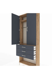 Arges Dolap 2 Raflı 3 Çekmeceli Tek Askılı 88x30x221 Çam-Antrasit