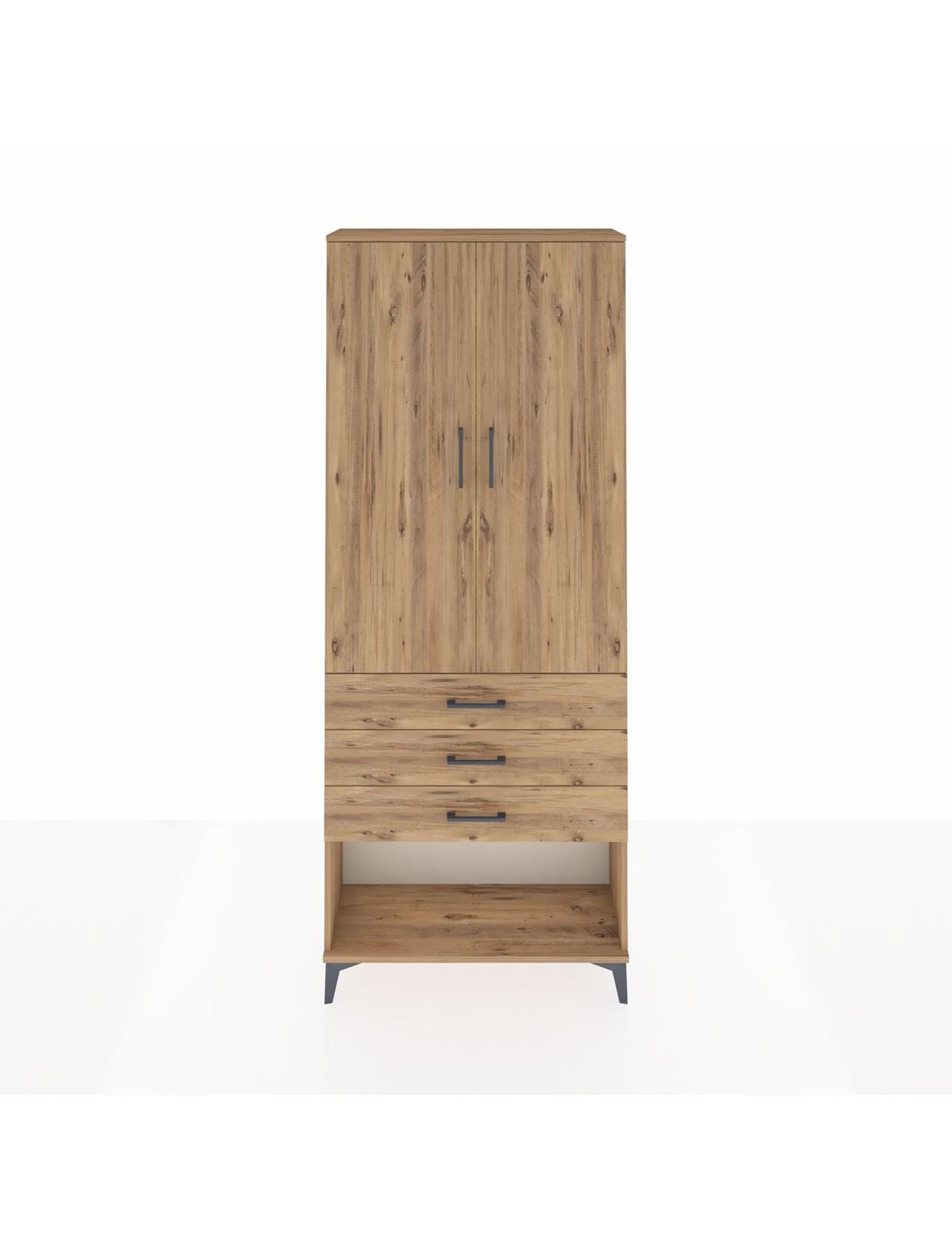 Arges Dolap 2 Raflı 3 Çekmeceli Tek Askılı 88x30x221 Çam-Çam