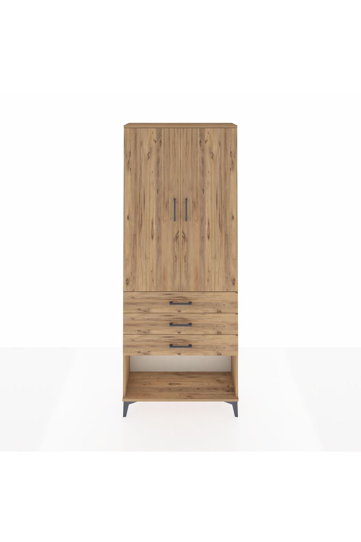 Arges Dolap 2 Raflı 3 Çekmeceli Tek Askılı 88x30x221 Çam-Çam