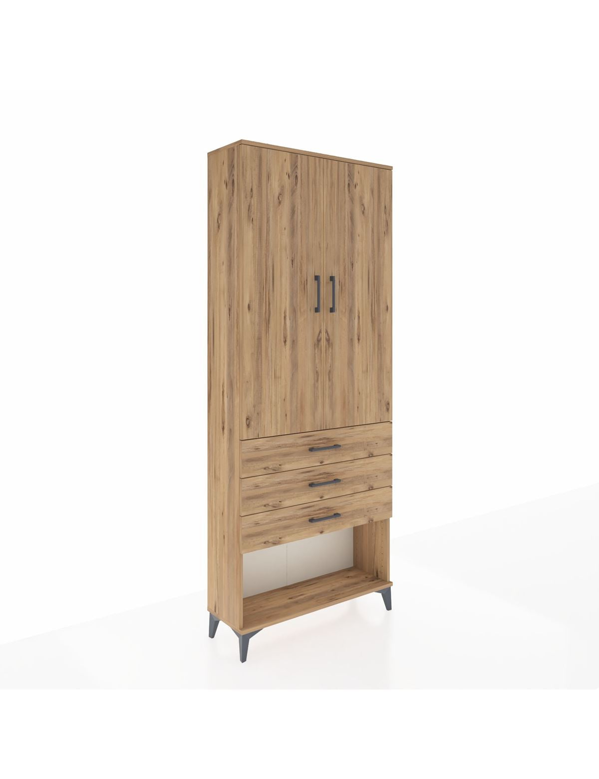 Arges Dolap 2 Raflı 3 Çekmeceli Tek Askılı 88x30x221 Çam-Çam