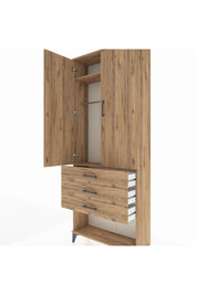 Arges Dolap 2 Raflı 3 Çekmeceli Tek Askılı 88x30x221 Çam-Çam