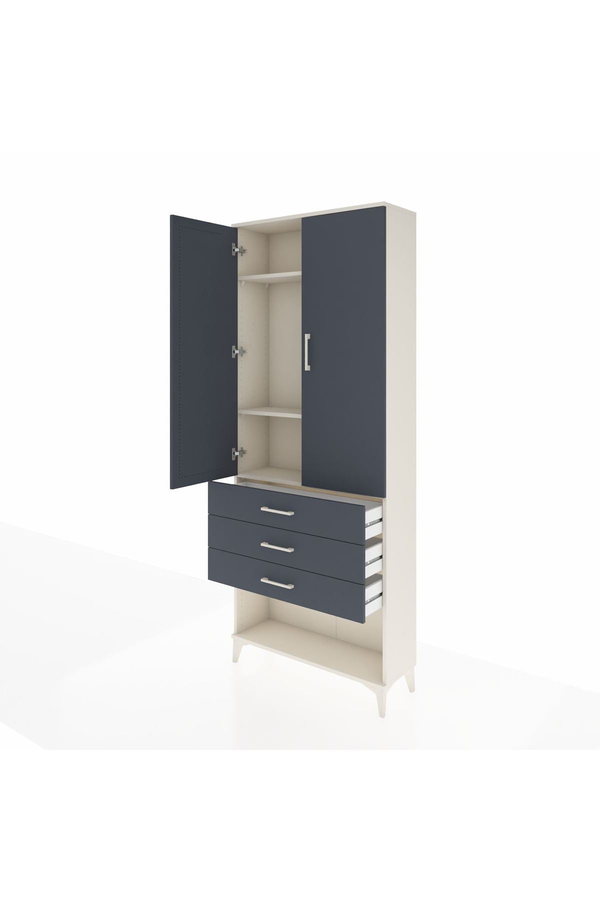 Arges Dolap 3 Raflı 3 Çekmeceli 2 Kapaklı 88x30x221 Aytaşı-Antrasit