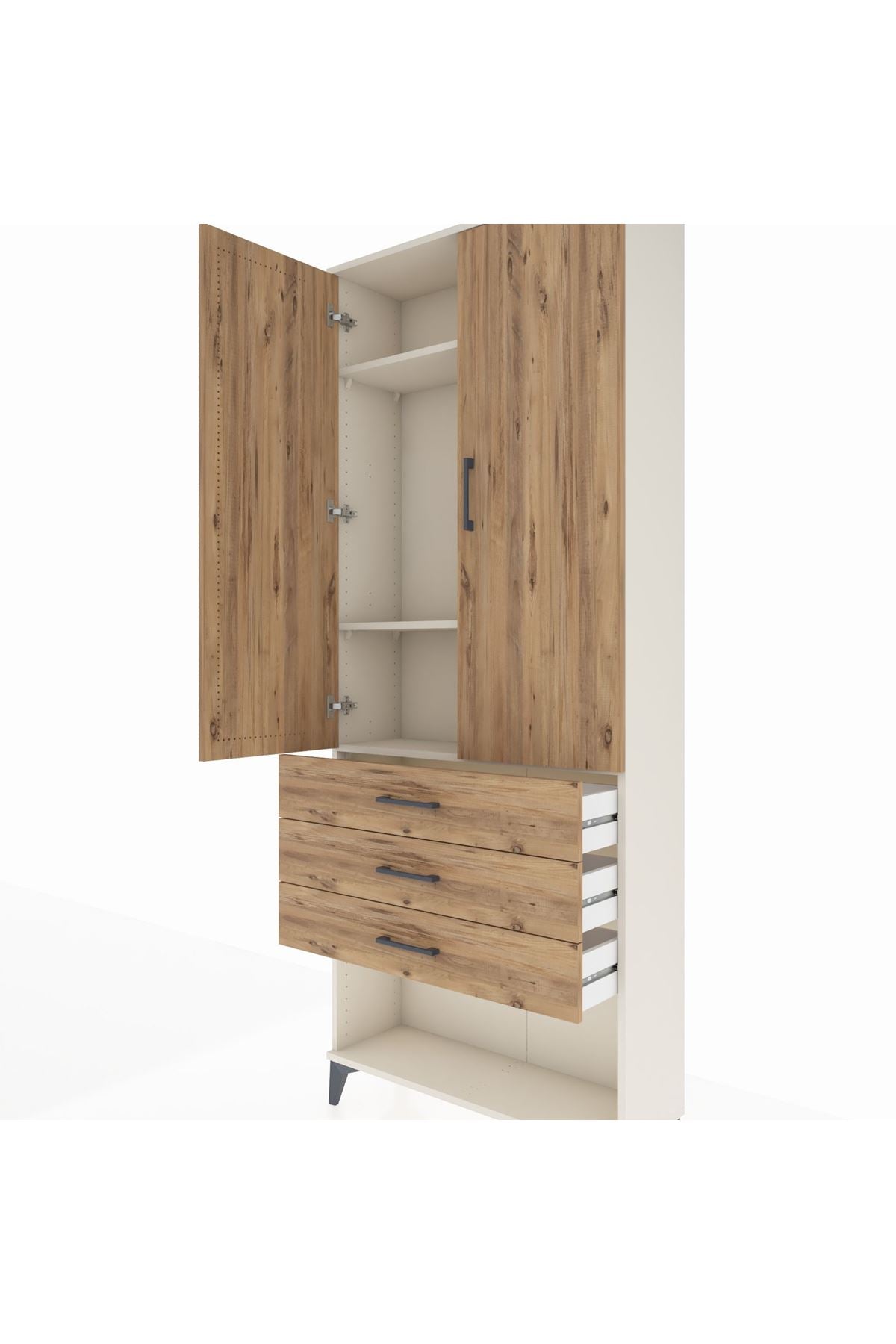 Arges Dolap 3 Raflı 3 Çekmeceli 2 Kapaklı 88x30x221 Aytaşı-Çam