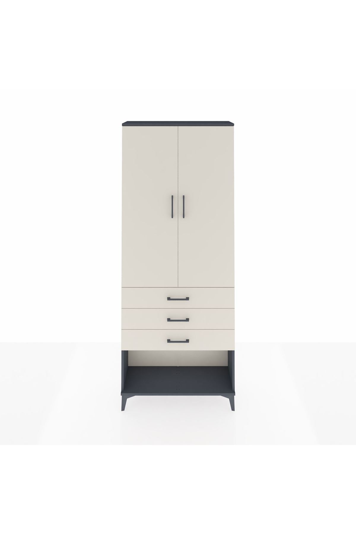 Arges Dolap 3 Raflı 3 Çekmeceli 2 Kapaklı 88x30x221 Antrasit-Aytaşı