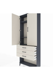 Arges Dolap 3 Raflı 3 Çekmeceli 2 Kapaklı 88x30x221 Antrasit-Aytaşı