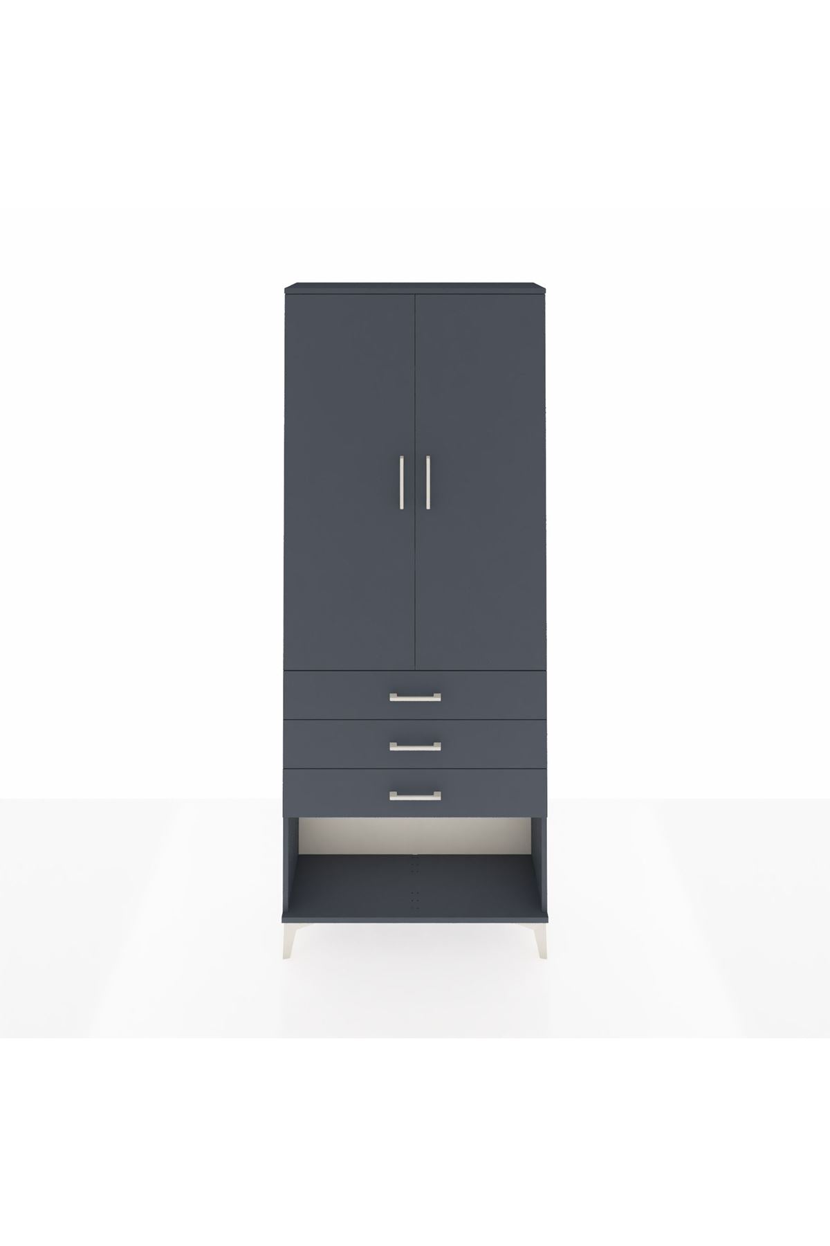 Arges Dolap 3 Raflı 3 Çekmeceli 2 Kapaklı 88x30x221 Antrasit-Antrasit