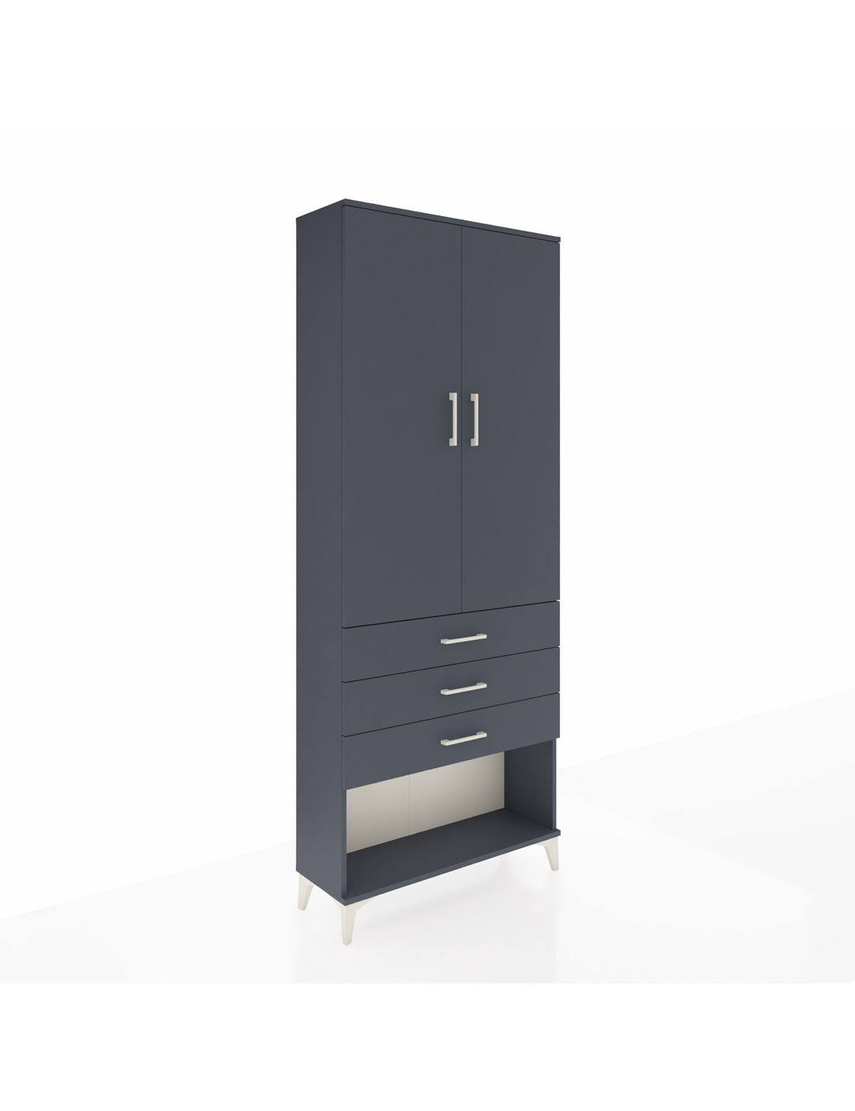 Arges Dolap 3 Raflı 3 Çekmeceli 2 Kapaklı 88x30x221 Antrasit-Antrasit