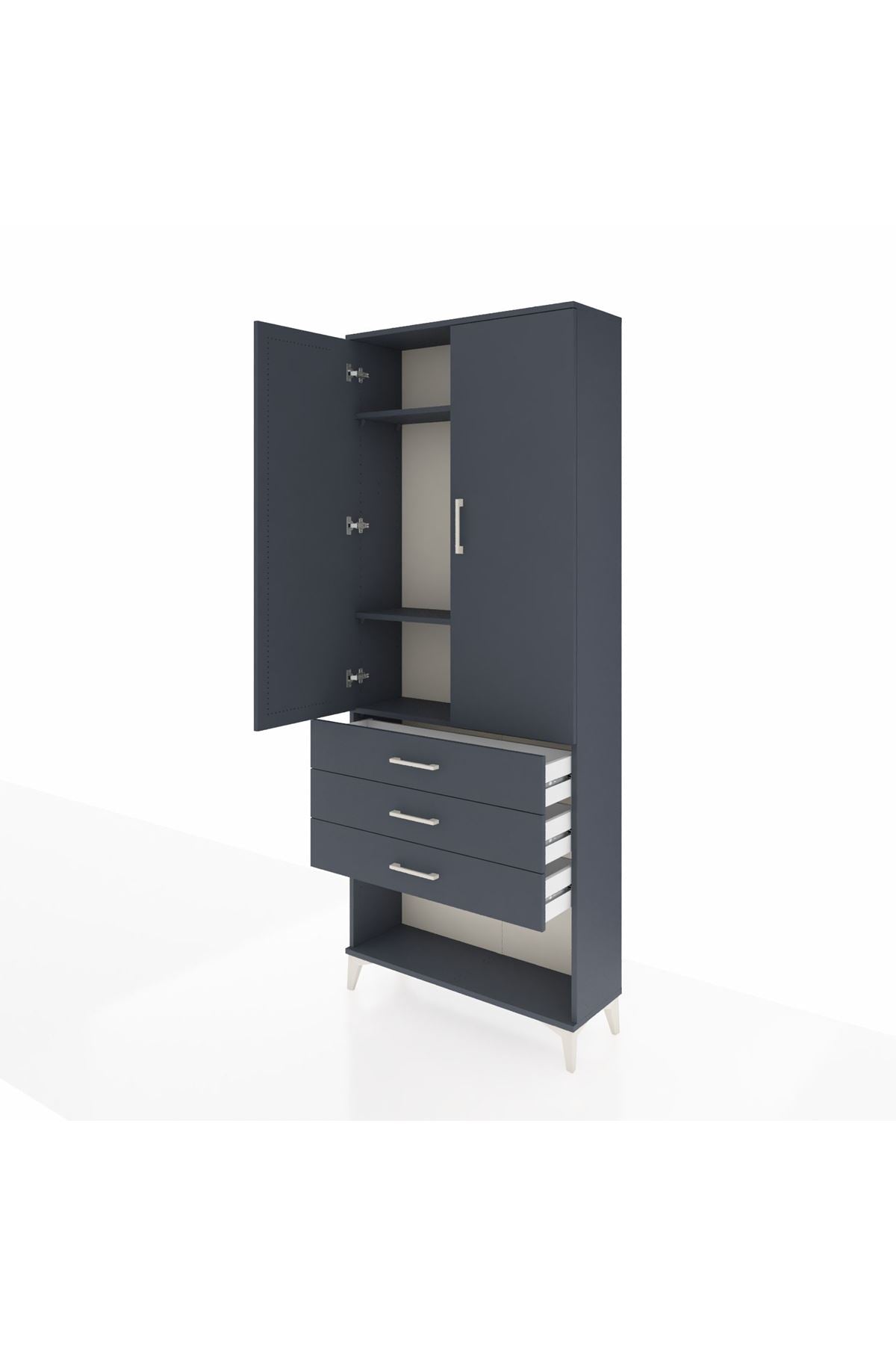 Arges Dolap 3 Raflı 3 Çekmeceli 2 Kapaklı 88x30x221 Antrasit-Antrasit