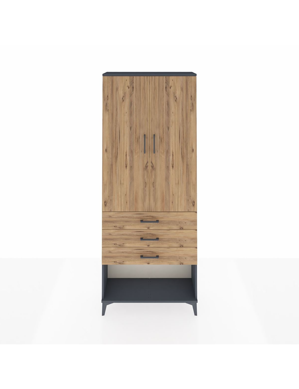 Arges Dolap 3 Raflı 3 Çekmeceli 2 Kapaklı 88x30x221 Antrasit-Çam