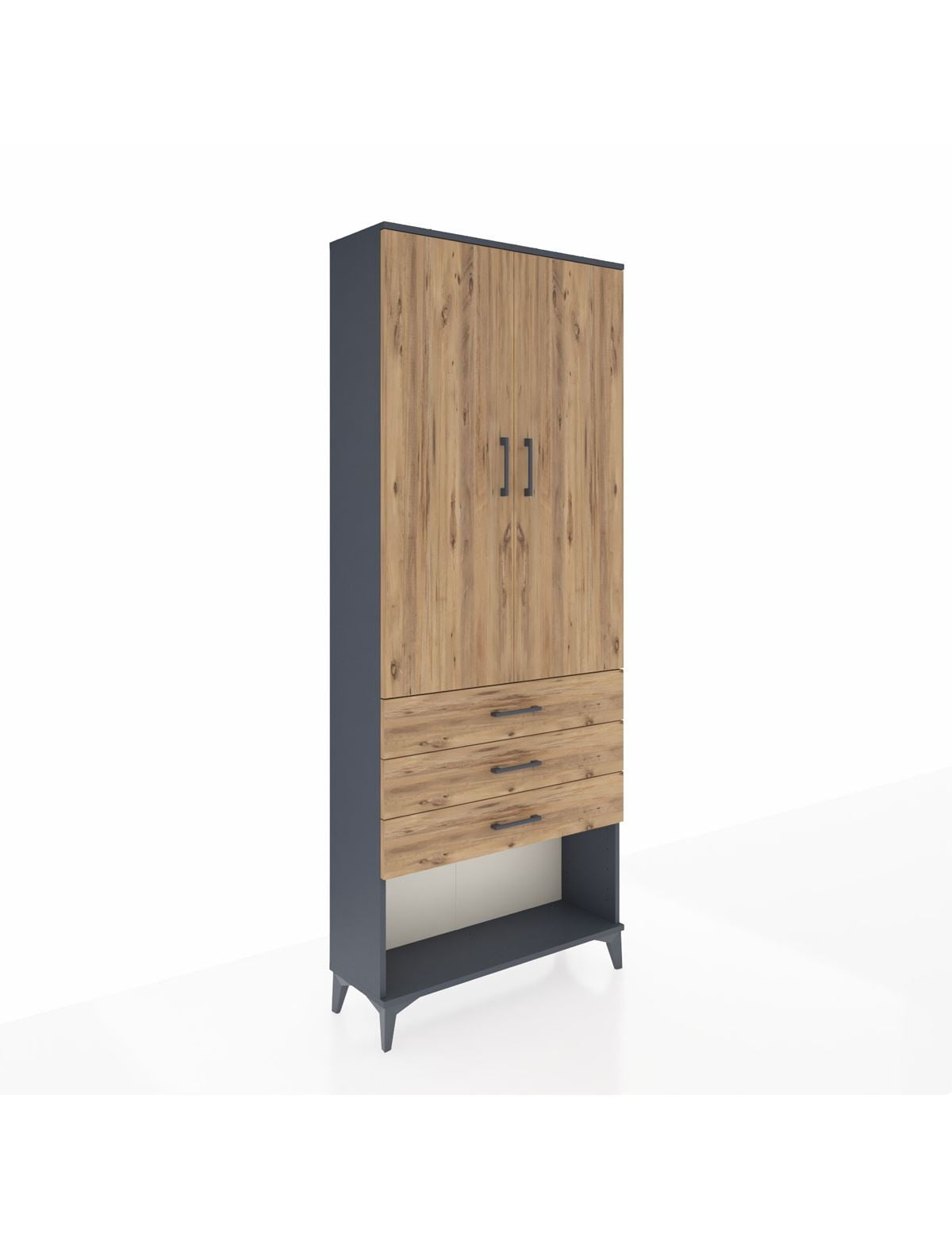 Arges Dolap 3 Raflı 3 Çekmeceli 2 Kapaklı 88x30x221 Antrasit-Çam