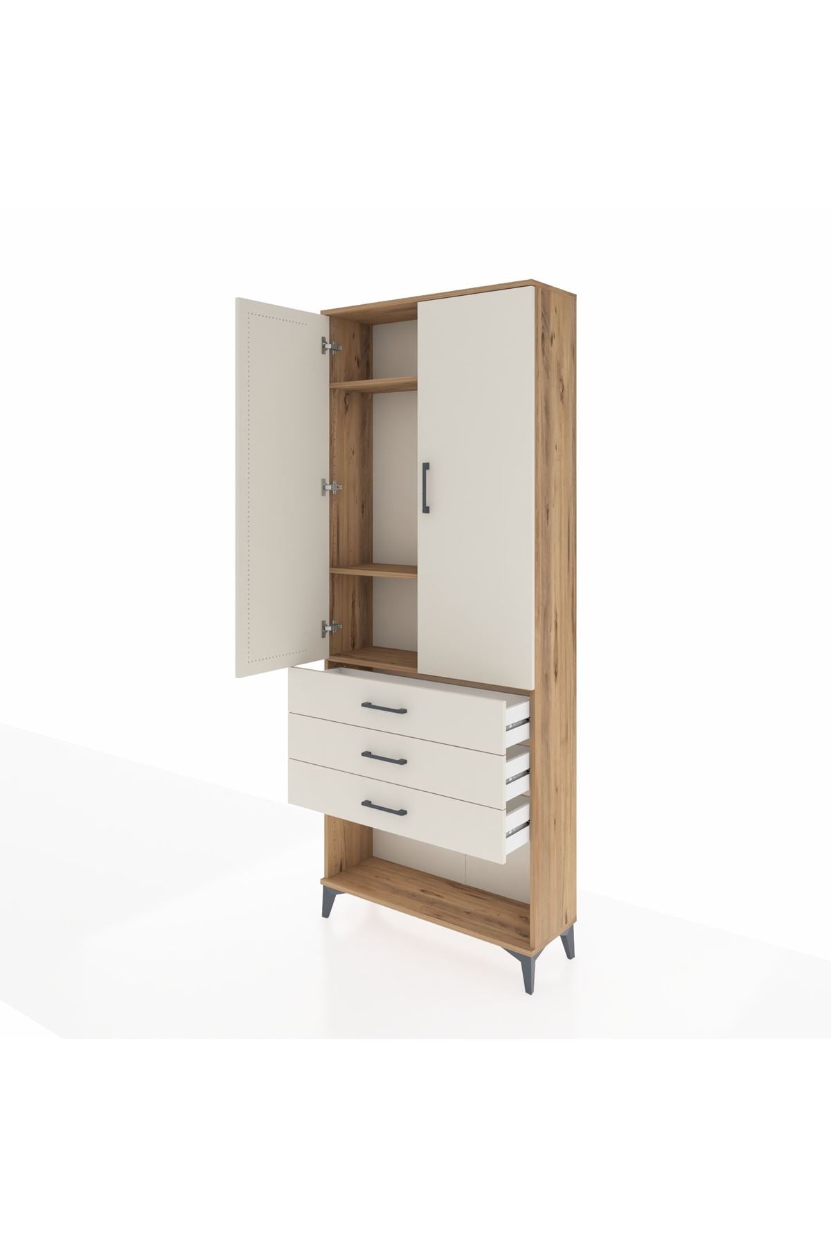 Arges Dolap 3 Raflı 3 Çekmeceli 2 Kapaklı 88x30x221 Çam-Aytaşı