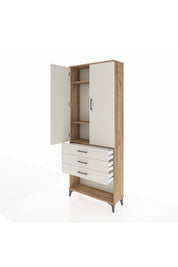 Arges Dolap 3 Raflı 3 Çekmeceli 2 Kapaklı 88x30x221 Çam-Aytaşı